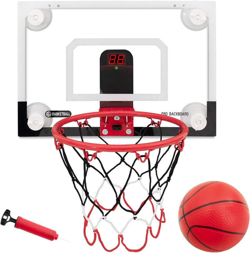 RUNBOW Store Indoor Mini Basketball Hoops Backboard with Powerful Suction Cups,Wall Mounted Door Basketball Hoops,Toys with Balls Gifts for Kids Boys Teens (43x30CM Black-White with Scorer) - Image 1